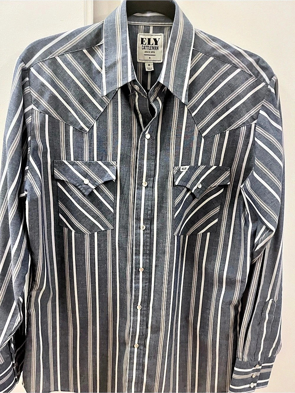 ELY CATTLEMEN Men's Gray Striped Western Shirt - Size Medium - Picture 2 of 5
